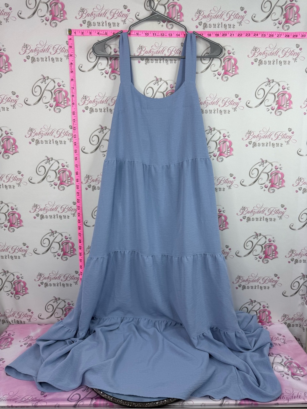 Black bow dress long tier Light Blue Maxi Dress with Tiered Skirt